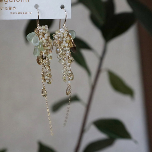 14KGF〕-向日葵の雫-(L) 天然石ピアス ピアス（フック・チェーン