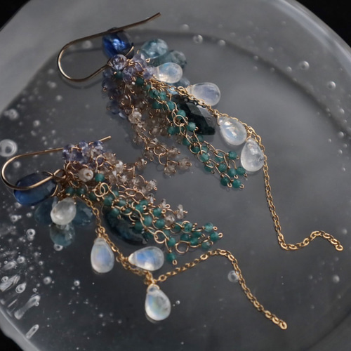 14KGF〕-アクアリウム-(L) 天然石ピアス ピアス（フック・チェーン