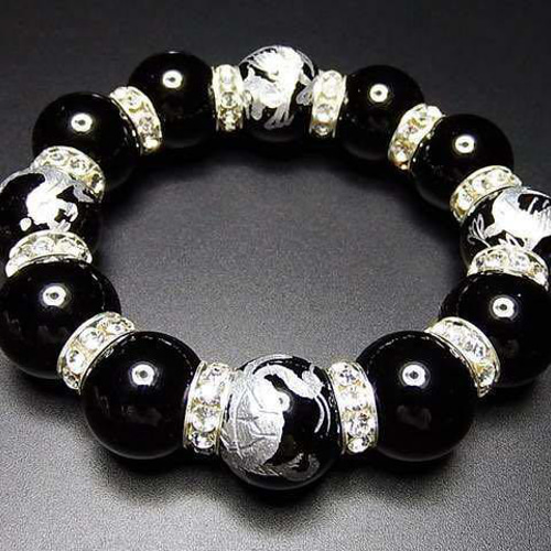 入手困難超太天然石18mmオニキス四神手彫り高級ロンデル数珠