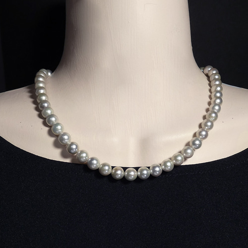 アコヤ本真珠 ネックレス 8.0-8.5mm ナチュラルシルバーグレー系大粒