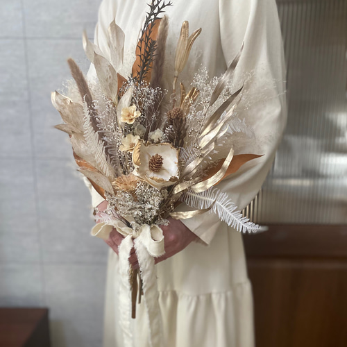 ホワイトゴールドドライフラワースワッグ ドライフラワーブーケ