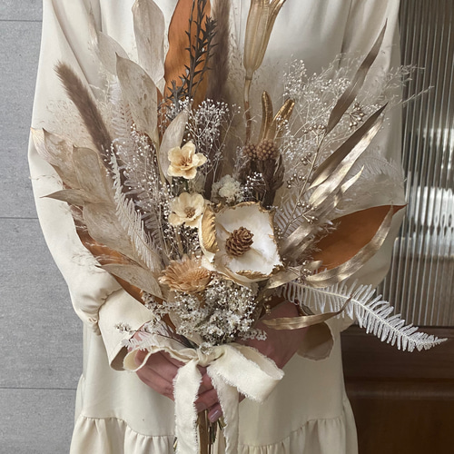ホワイトゴールドドライフラワースワッグ ドライフラワーブーケ
