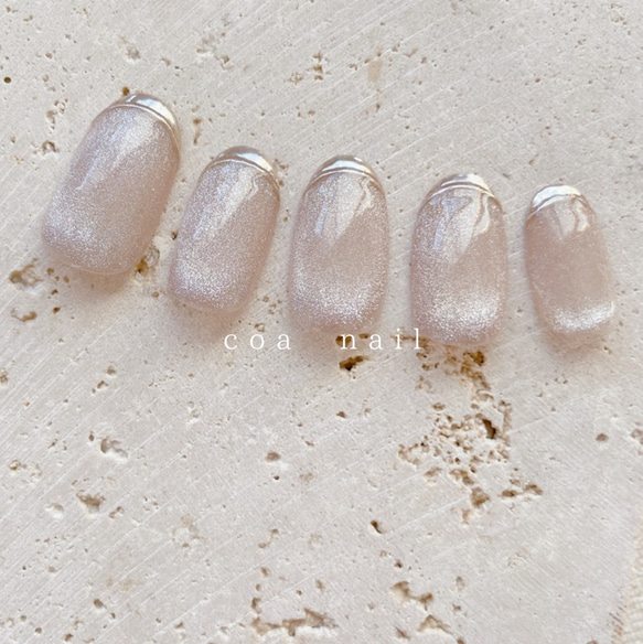 マグネットネイル ミラー フレンチ ピンクブラウン ハンドメイド  