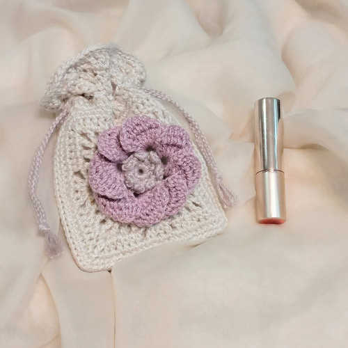 立体花モチーフ ミニ巾着ポーチ 小物入れ コットン プチギフト 巾着袋