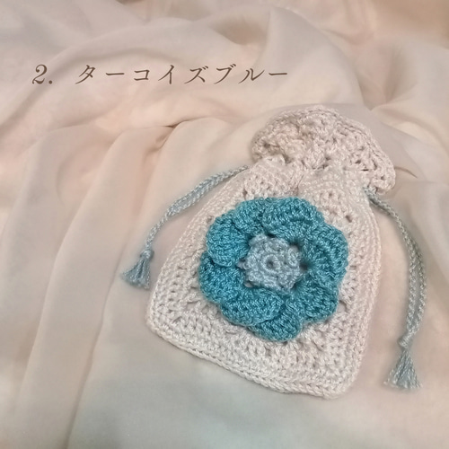 立体花モチーフ ミニ巾着ポーチ 小物入れ コットン プチギフト