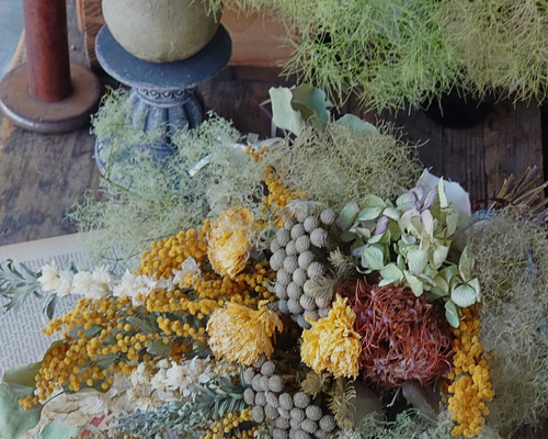 スモークツリースワッグ】スモークツリー×ミモザのドライフラワー