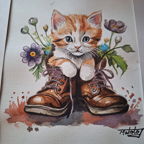 猫　絵画 覗き見4」 S0 H180×W180mm 