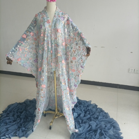 人気上昇！ブルー オーガンジー打掛 着物 オーバードレス レース羽織  
