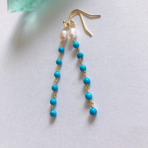 淡水パール、マグネサイトターコイズピアス ピアス（その他） Rii 通販