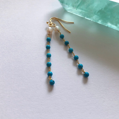 淡水パール、マグネサイトターコイズピアス ピアス（その他） Rii 通販