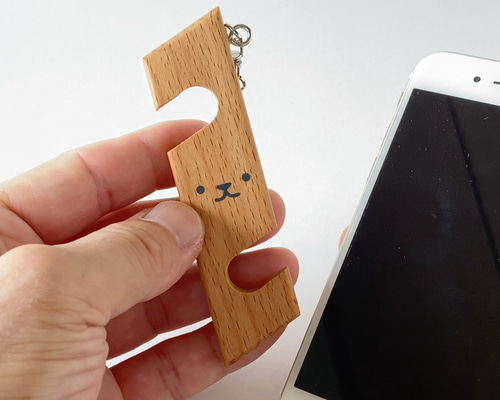 犬なスマホスタンド（は）《送料無料》木製・薄型・キーホルダー