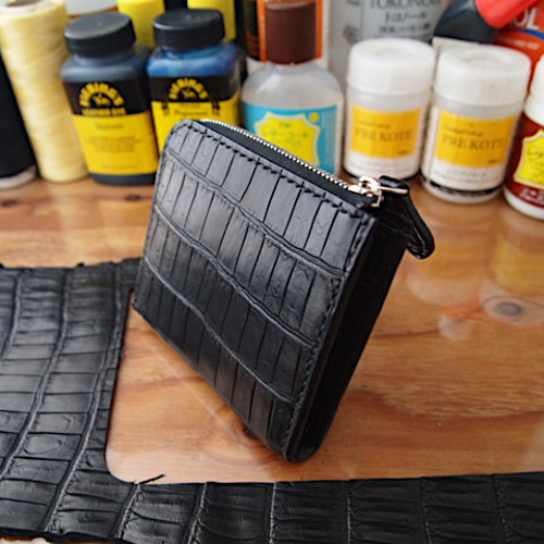 オーダー】クロコダイル本革で作るコインケースマットブラック 小銭