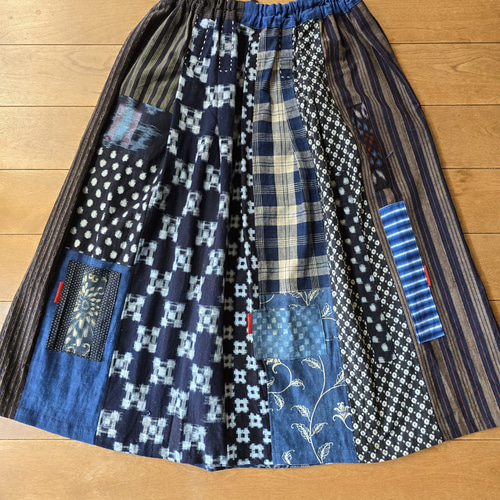 古布リメイク　麻　ギャザースカート　絵絣　パッチワーク　リネン　サマー Amazon.co.jp: 古布リメイク 麻 ギャザースカート 絵絣 パッチ