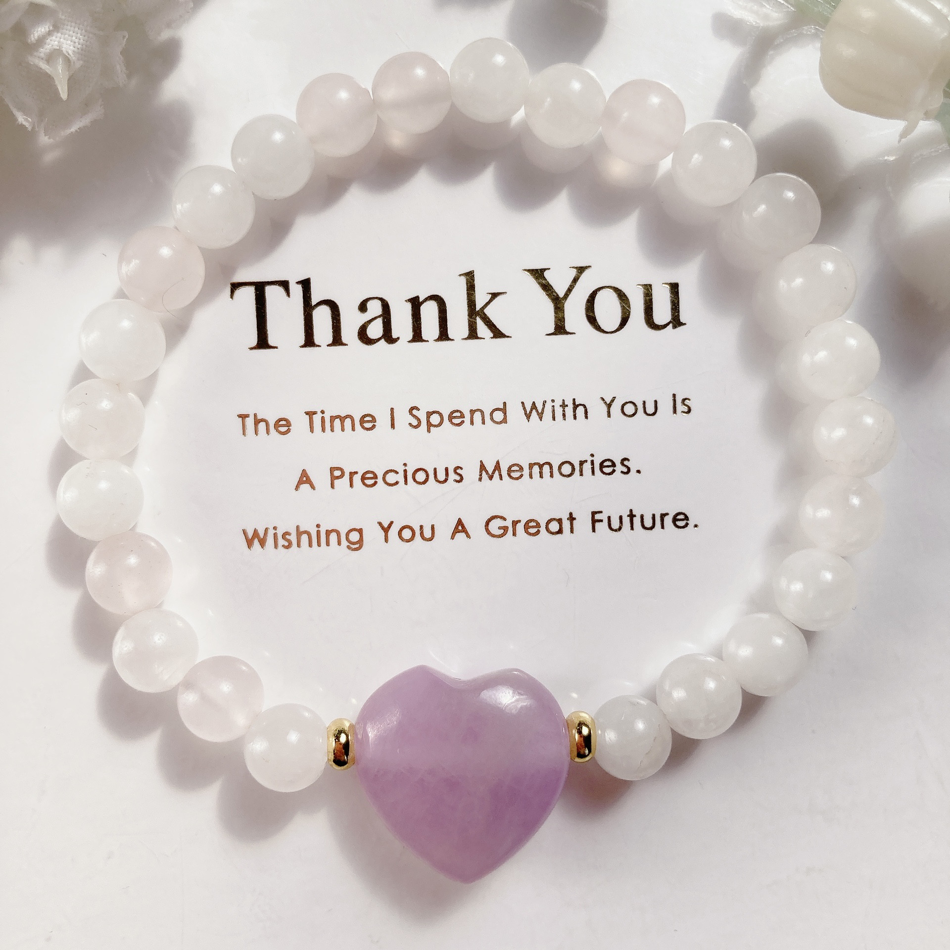 クンツァイトハートちゃんローズクォーツ天然石ブレスレット