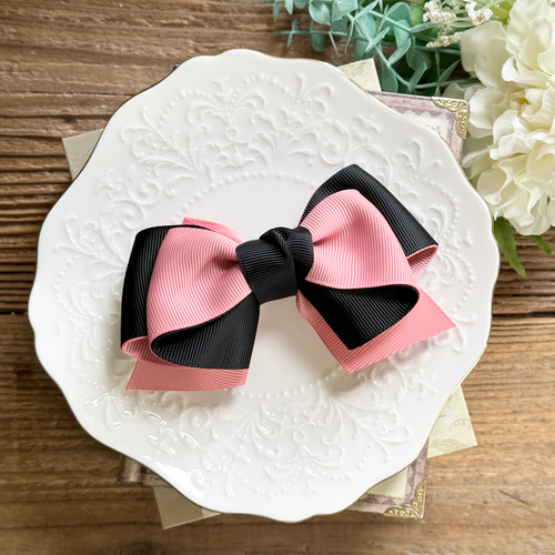 アリアリボン ダスティローズ×黒 バイカラー 推し活 リボン ヘア