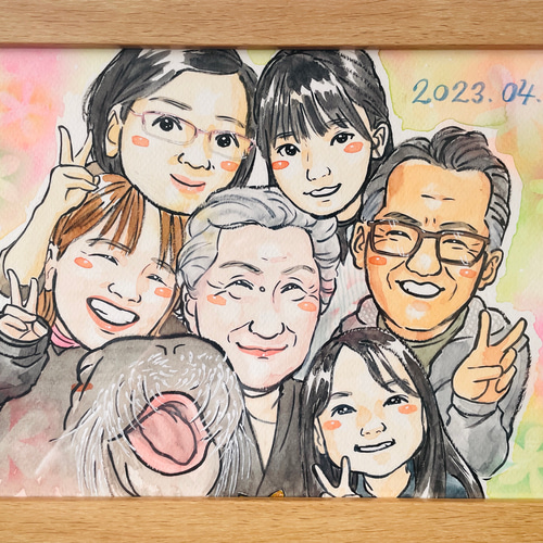 似顔絵 B4サイズフレーム付き 出産祝い 誕生日 記念日 お祝い