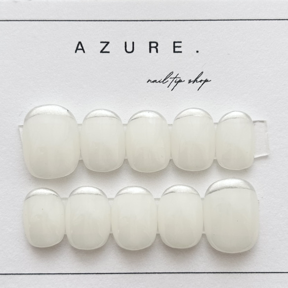 フレンチネイルホワイトネイルミラーネイルシルバーネイル乳白色ネイルシンプルツヤネイルぷっくりネイルチップ短め長め振袖冬春 3枚目の画像