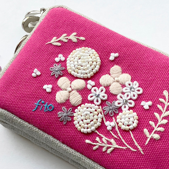 カードポーチ「花花 PK」　　イヤホンケース　ミニ財布 3枚目の画像