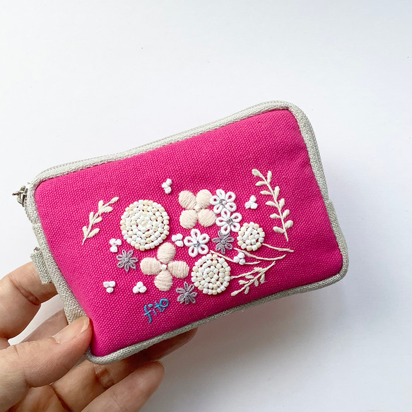 カードポーチ「花花 PK」　　イヤホンケース　ミニ財布 2枚目の画像