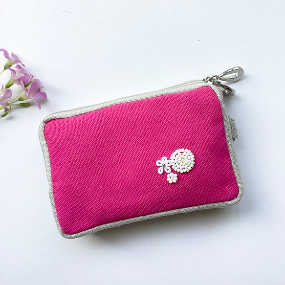 カードポーチ「花花 PK」　　イヤホンケース　ミニ財布 4枚目の画像