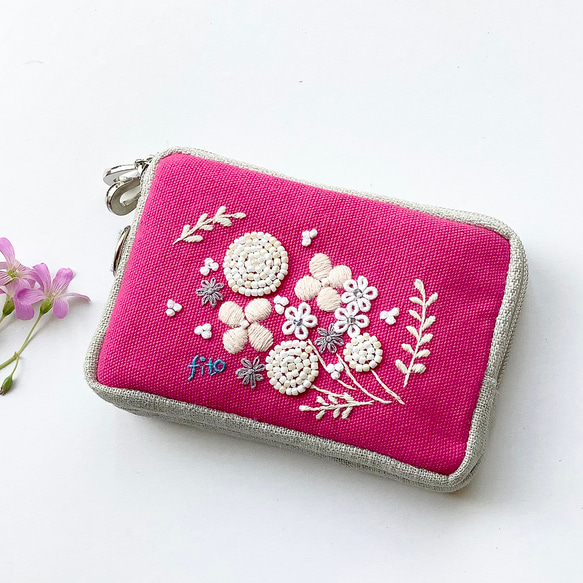 カードポーチ「花花 PK」　　イヤホンケース　ミニ財布 1枚目の画像