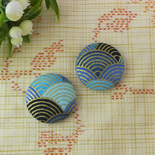 小) 二個セット 「金彩青海波-青セット」 28ミリ(小) 仕立ての
