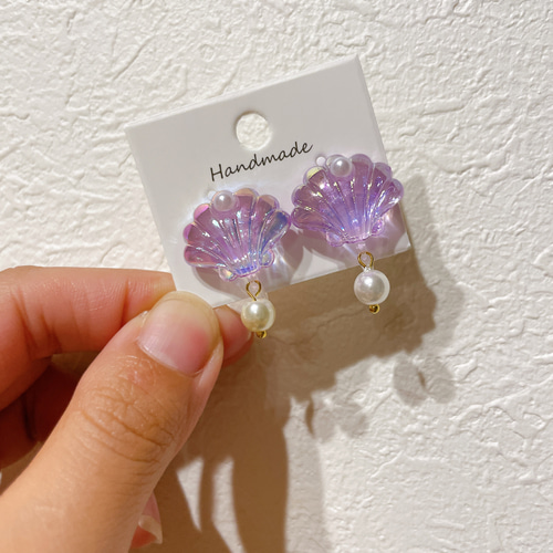 再販5回】貝殻 シェル パール 揺れる キッズイヤリング kidsイヤリング