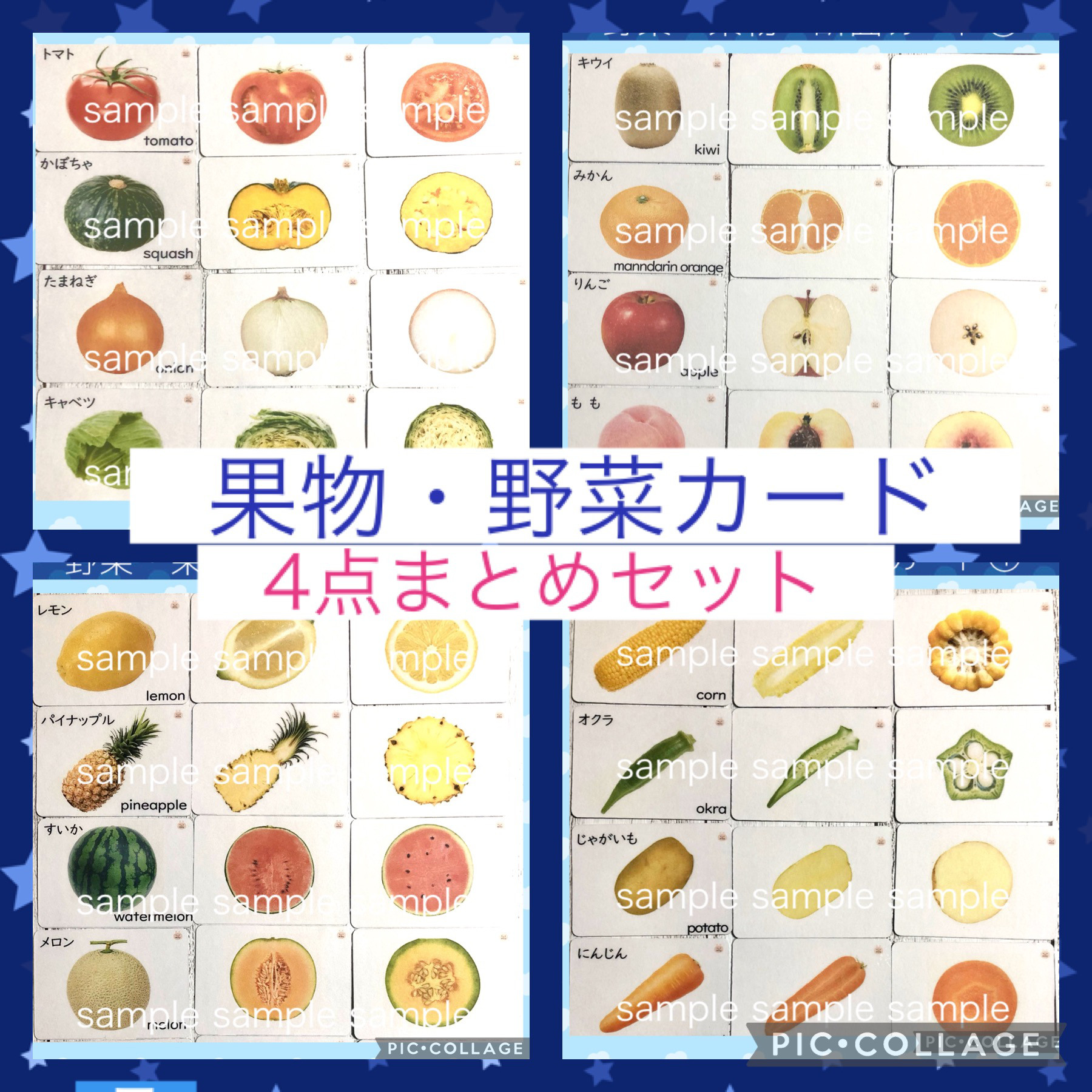 果物野菜 断面カード 家庭学習 小学校受験教材 理科的常識 断面