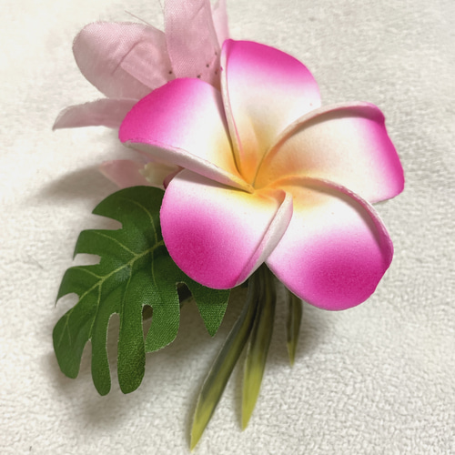 ハワイアン髪飾りフラダンス 花飾り プルメリア ピンク クリップ