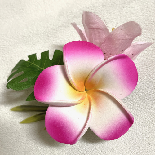 ハワイアン髪飾りフラダンス 花飾り プルメリア ピンク クリップ
