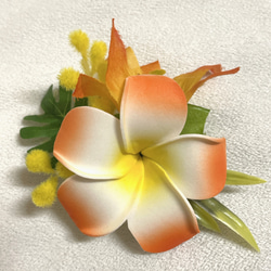 再販 ハワイアン髪飾りフラダンス 花飾り プルメリア オレンジミニ
