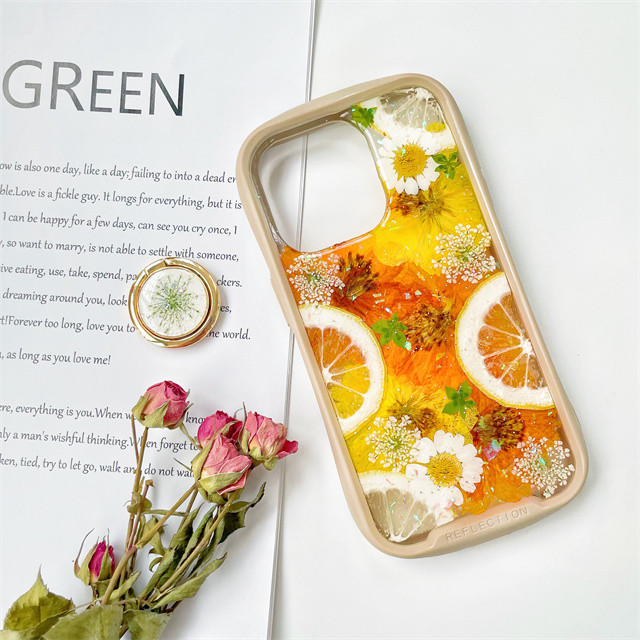 レモンiFace風押し花ケース、iPhoneのみ対応、手帳型、iPhone17、iPhone17pro、iPhone8