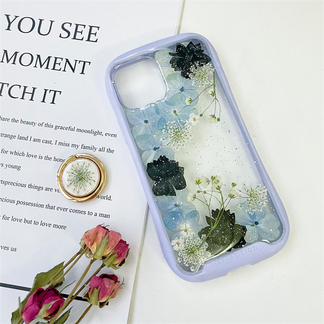 紫陽花iFace風押し花ケース、iPhoneのみ対応、手帳型、iPhone15、iPhone15pro、iPhone16