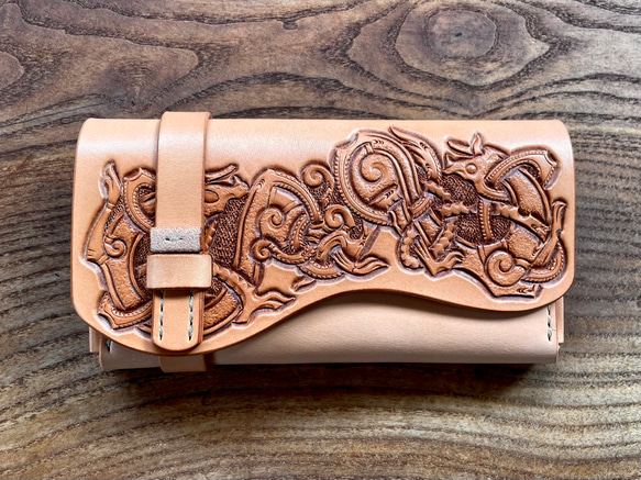 バイカー ロングウォレット［カービング・ナチュラル］／本革 レザー 長財布 ヴァイキング 北欧 1室