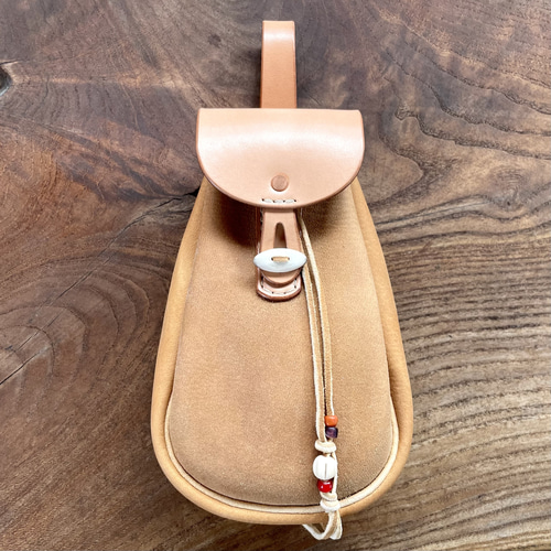 鹿革ベルトポーチ 刻印サービス付［スモーク］／本革 巾着バッグ