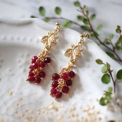 天然石〉ジェイド＆リーフの秋色ピアス/イヤリング ピアス（その他