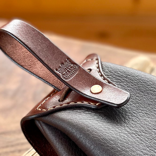 鹿革ベルトポーチ 刻印サービス付［ダークブラウン］／本革 巾着バッグ