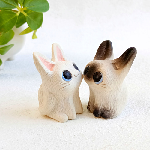白猫・シャム猫とても小さな人形 A or B 動物の陶器 その他置物 工房