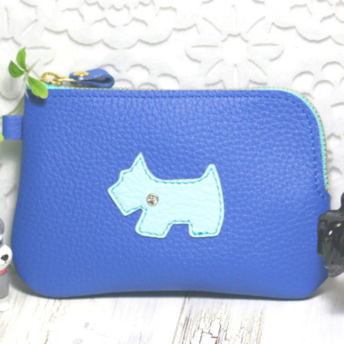 L字ファスナー財布・犬・ブルー・財産守る・福財布・シュナウザー