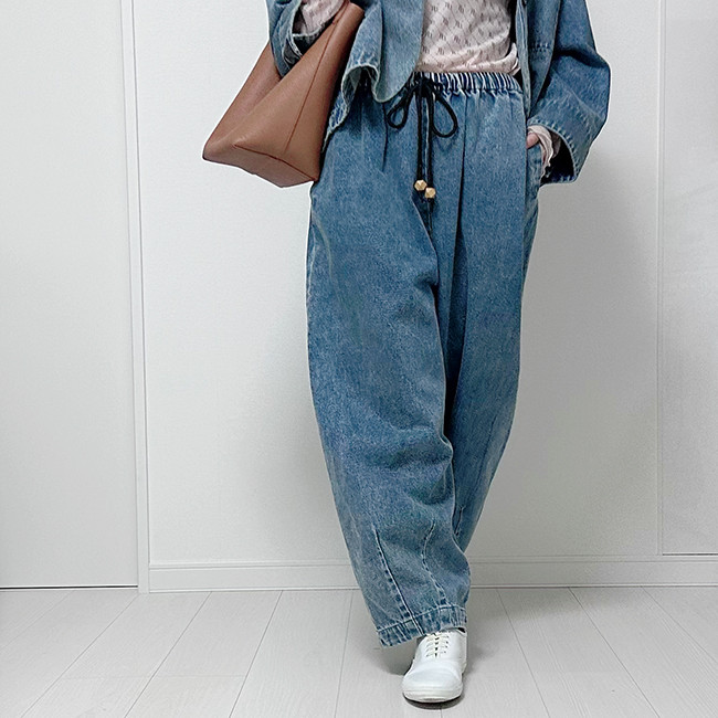【数量限定新作再販】XS/S/M/Lサイズ♪丈選べる♪ヴィンテージ風合い国産デニムバルーンイージーパンツ24044DM