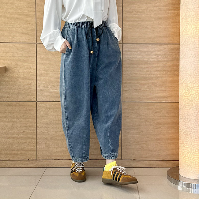 【数量限定新作再販】XS/S/M/Lサイズ♪丈選べる♪ヴィンテージ風合い国産デニムバルーンイージーパンツ24044DM