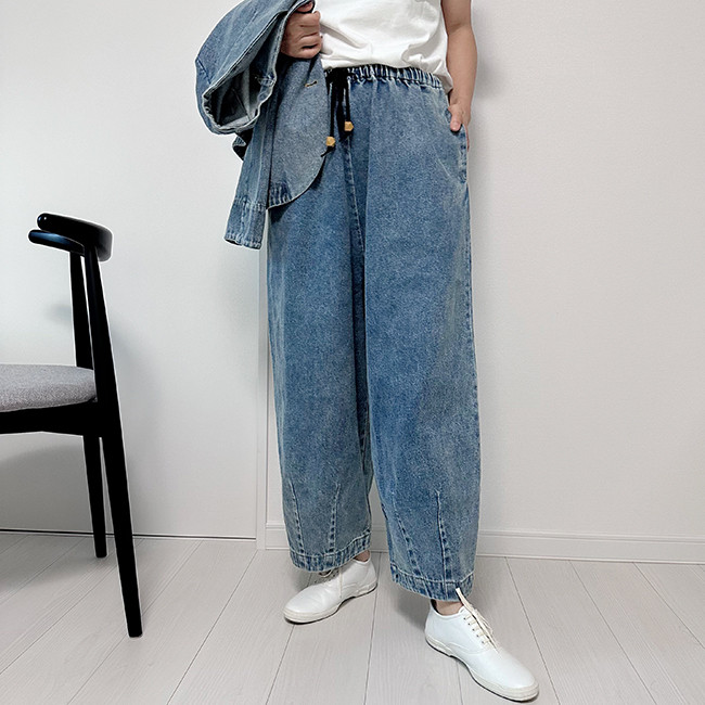【数量限定新作再販】XS/S/M/Lサイズ♪丈選べる♪ヴィンテージ風合い国産デニムバルーンイージーパンツ24044DM