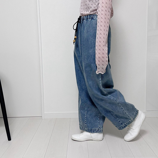 【数量限定新作再販】XS/S/M/Lサイズ♪丈選べる♪ヴィンテージ風合い国産デニムバルーンイージーパンツ24044DM