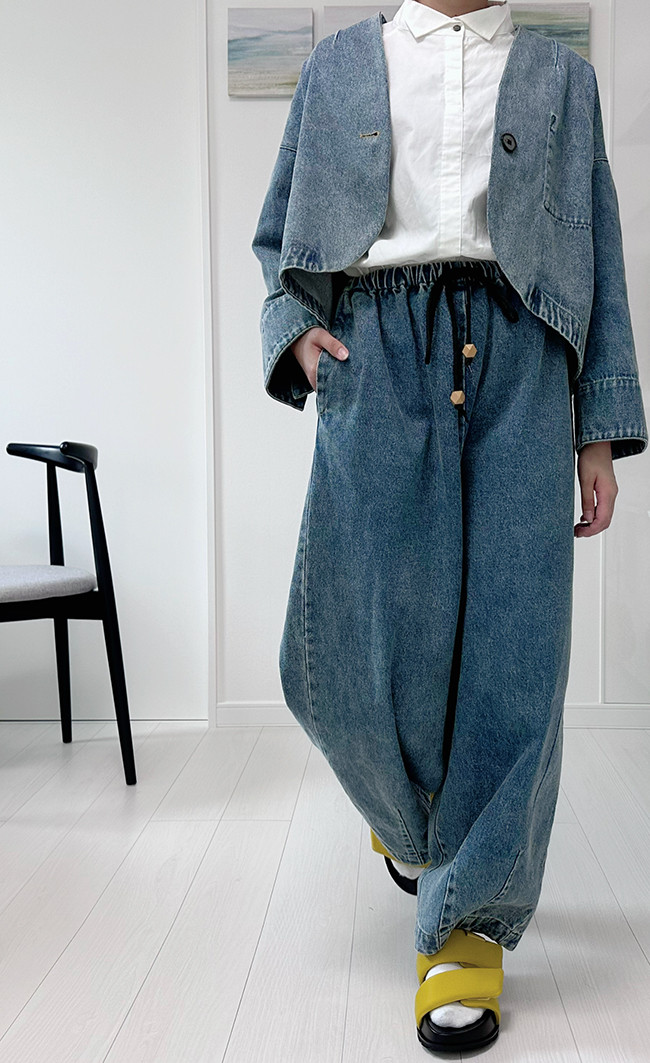 【数量限定新作再販】XS/S/M/Lサイズ♪丈選べる♪ヴィンテージ風合い国産デニムバルーンイージーパンツ24044DM