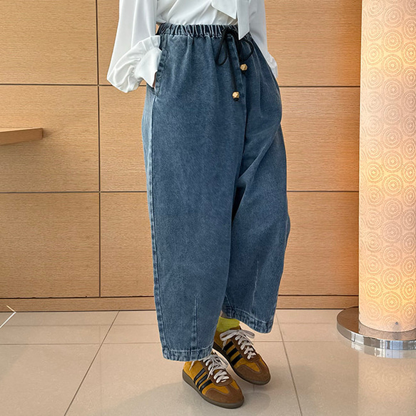 【数量限定新作再販】XS/S/M/Lサイズ♪丈選べる♪ヴィンテージ風合い国産デニムバルーンイージーパンツ24044DM 14枚目の画像