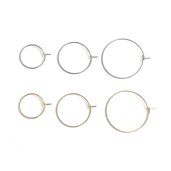 ese76-1【20個/10ペア】約15mm 太さ約0.7mm 華奢 リング状 フープピアス 金具 サージカルステンレス 9枚目の画像