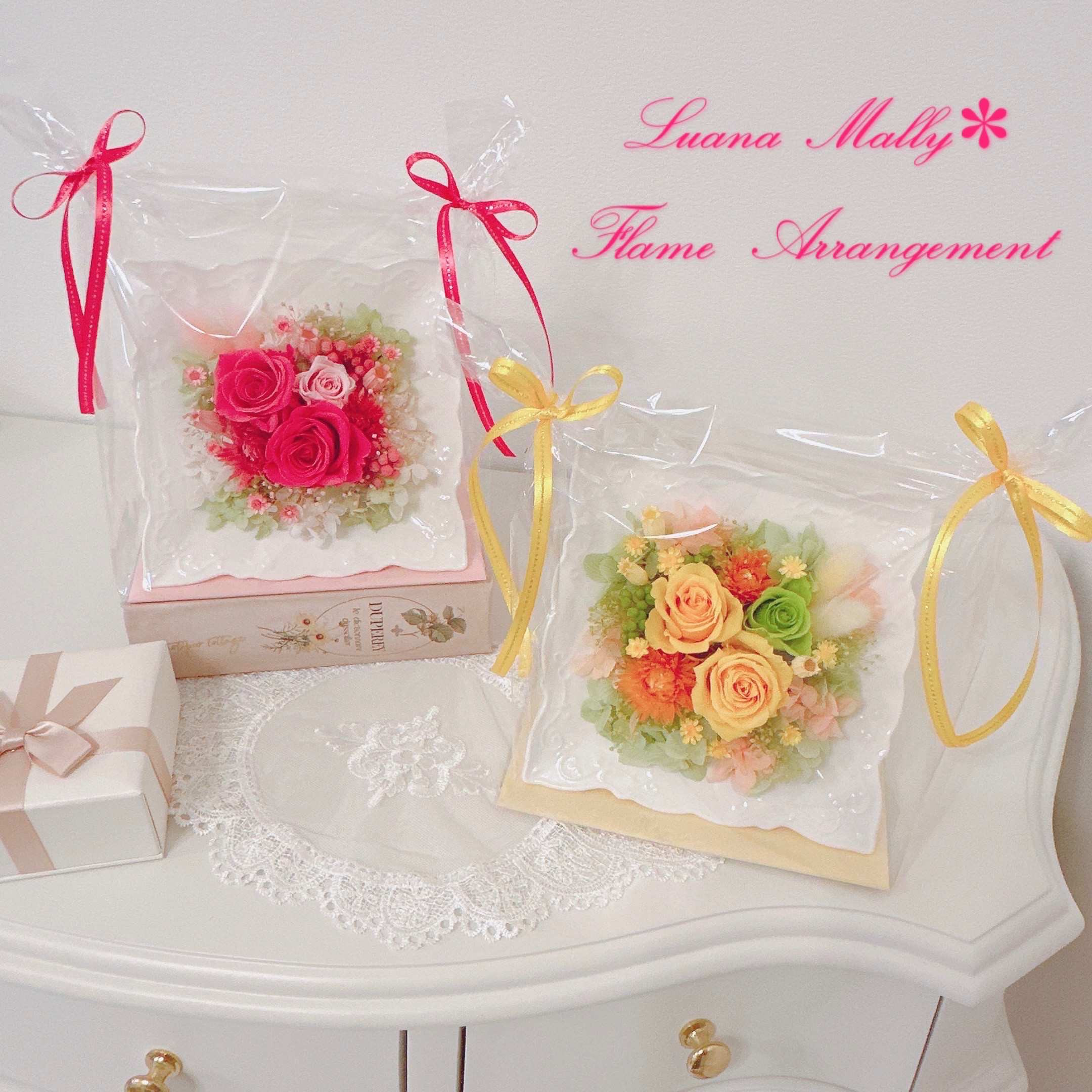 【プレゼントに最適】高級感ある フレームアレンジ バラ ピンク 黄色 上品 母の日ギフト 贈呈 還暦 祝 プリザーブド春