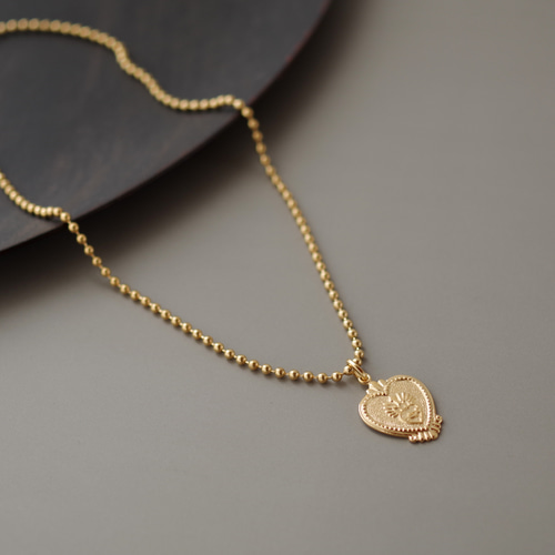 k18 ヴィンテージゴシックハートとボールチェーンのショートネックレス  