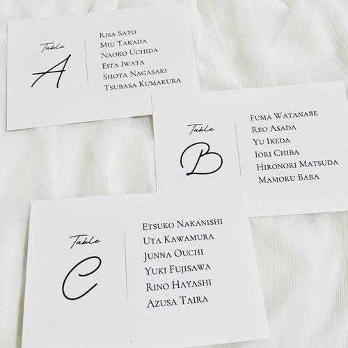 NEW】シーティングチャート 席札 7枚セット 結婚式 席次表・席札 
