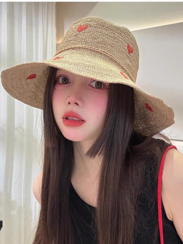 ラフィアハット、フレンチスタイルの帽子、麦わら帽子、夏用 